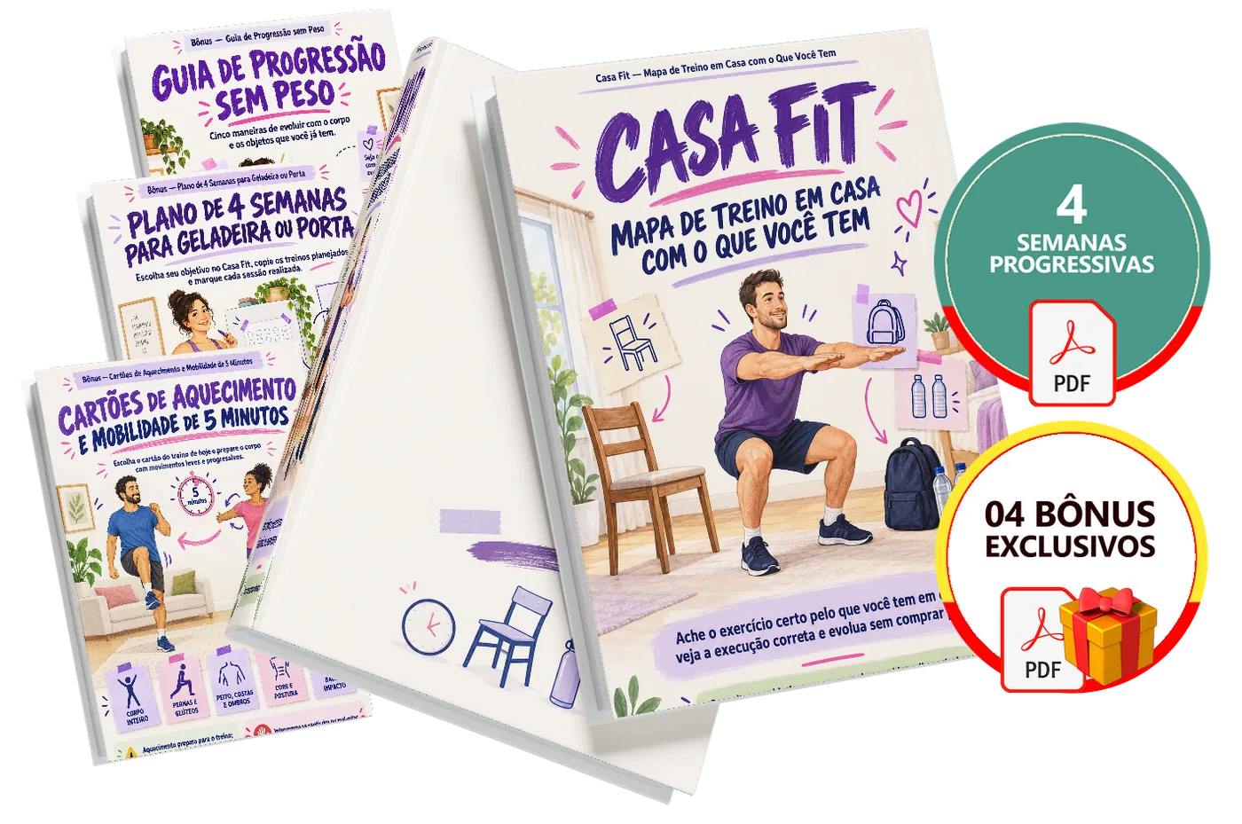 Casa Fit — Mapa de Treino em Casa com o Que Você Tem — material principal e os bônus
